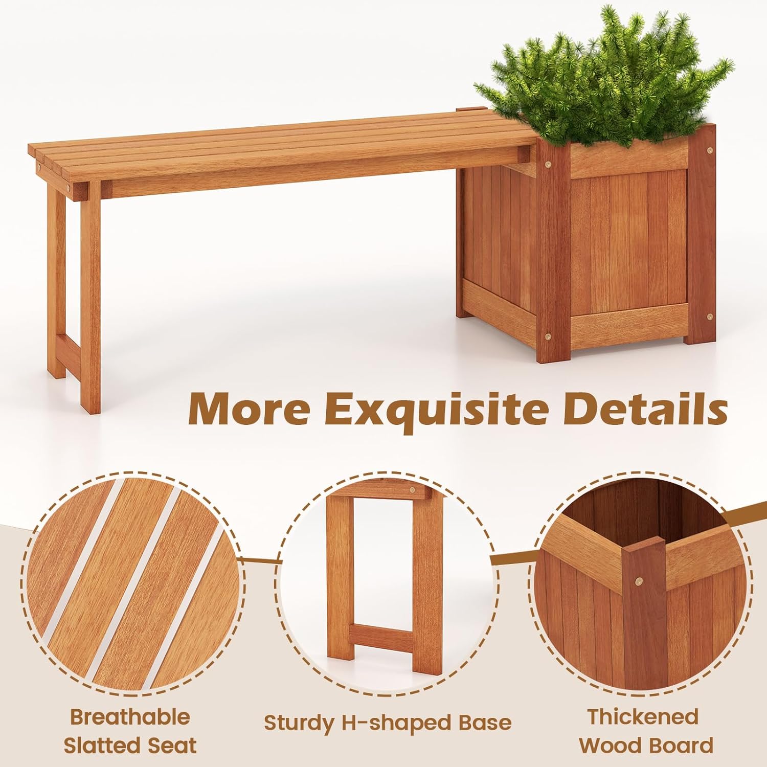Wooden Planter with Bench 137cm Garden Seat Raised Bed Box