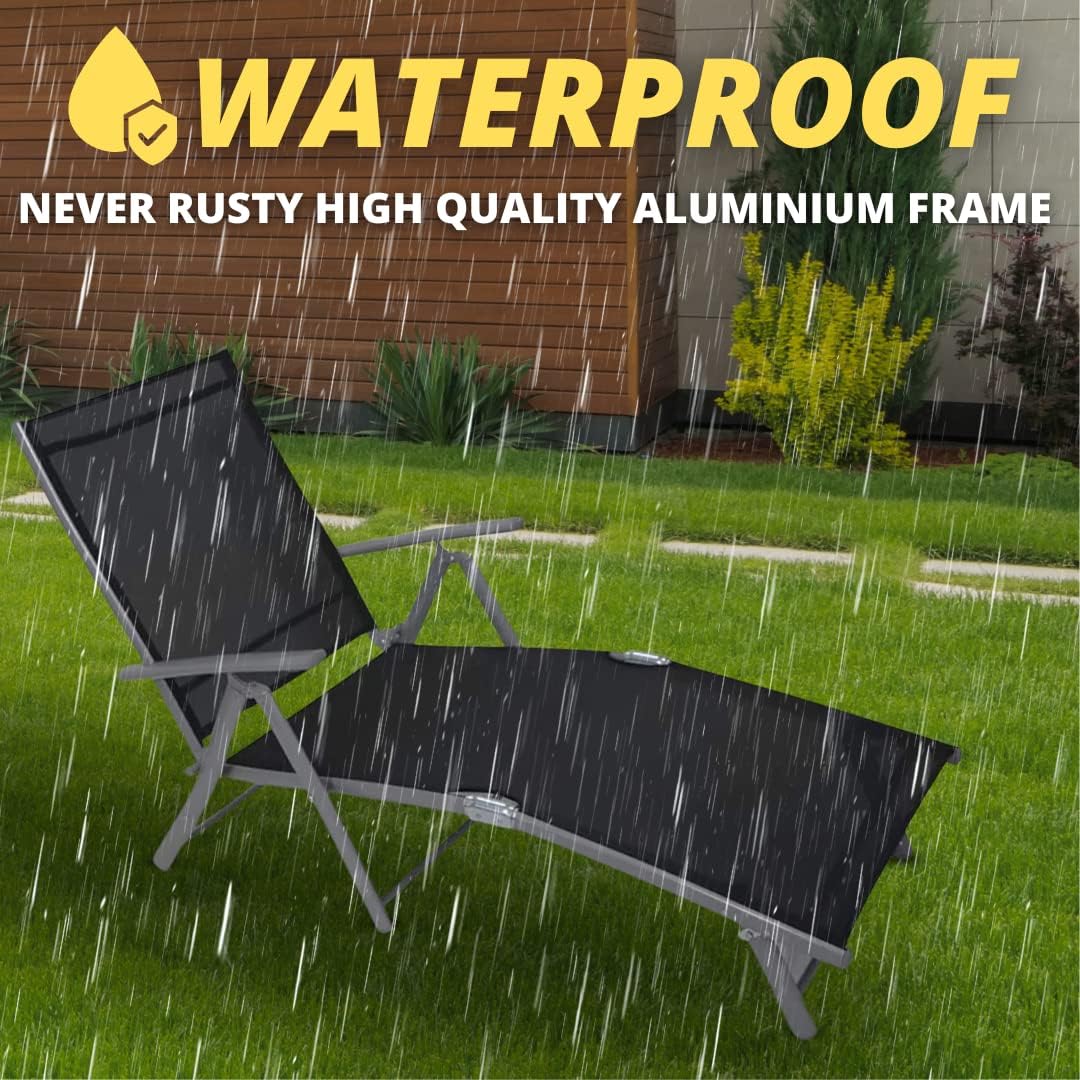 Reclining Outdoor Sun Lounger 7 Position Folding Chair Grey