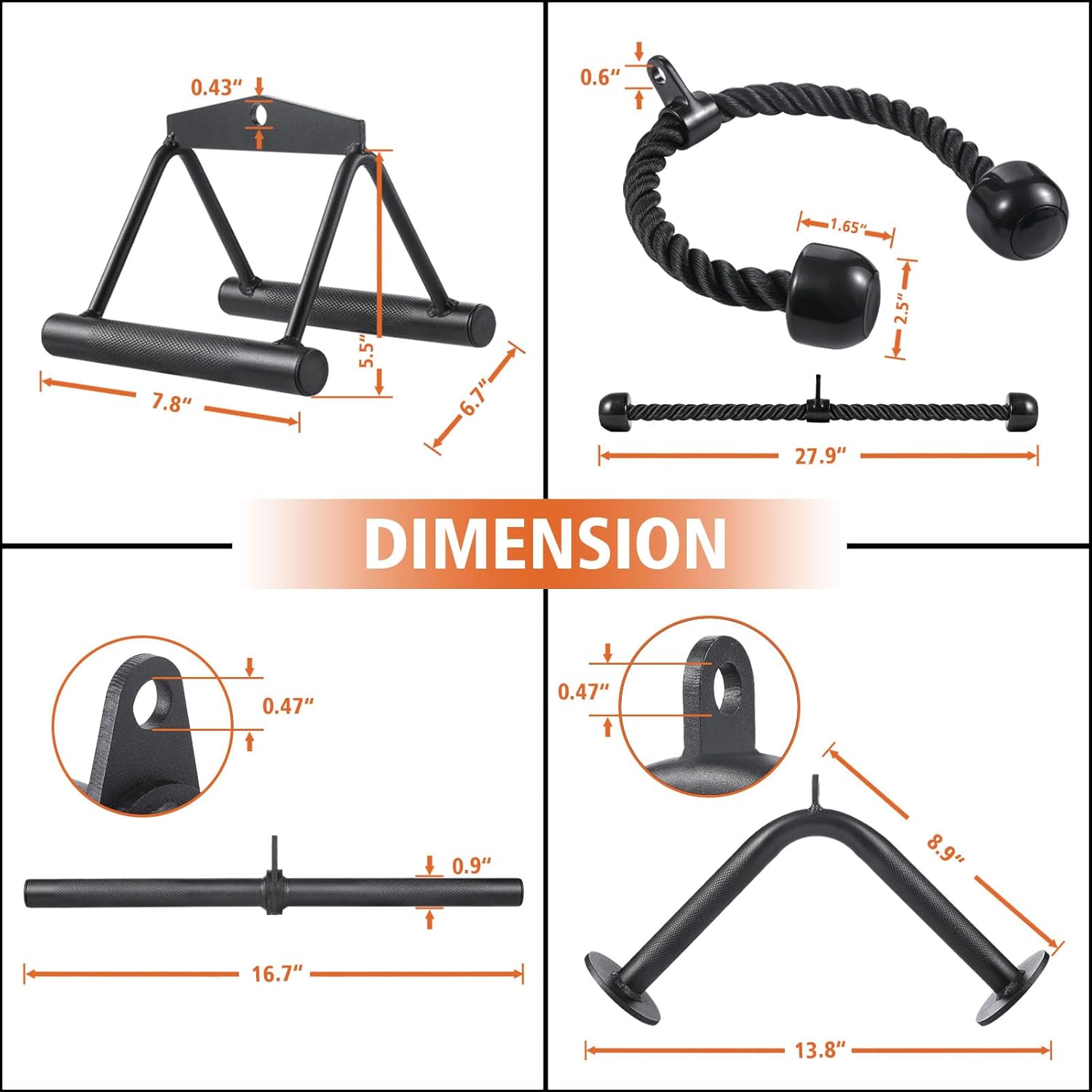 Cable Machine Attachment Set Lat Pulldown Bar Tricep Rope Handles
