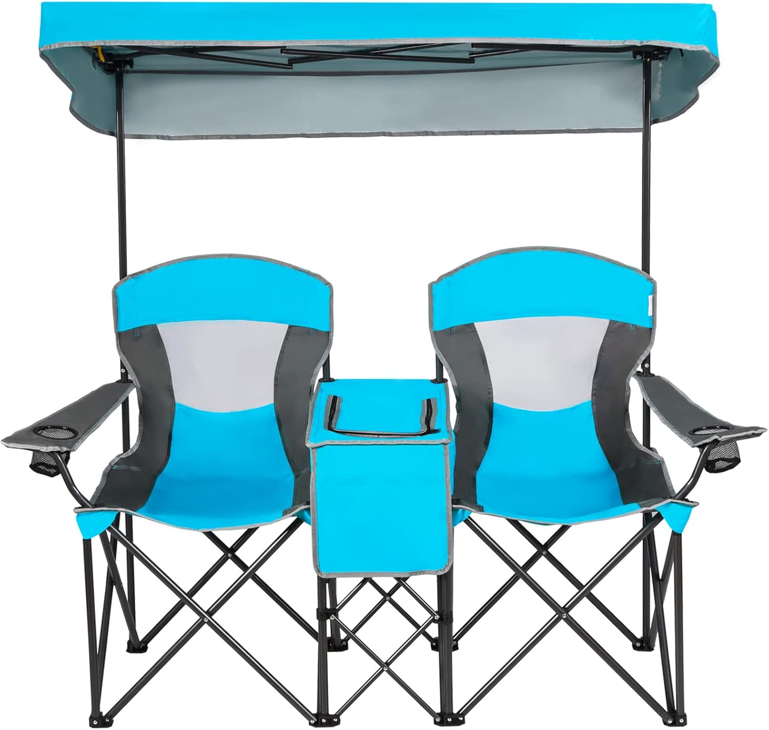 Double Camping Chair with Canopy 2 Seater Blue