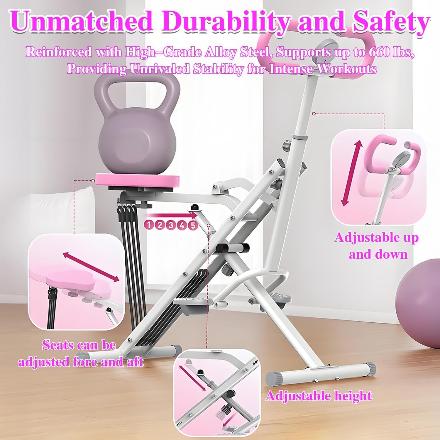 2 in 1 Squat Machine Foldable Rowing Trainer Glute Leg Workout