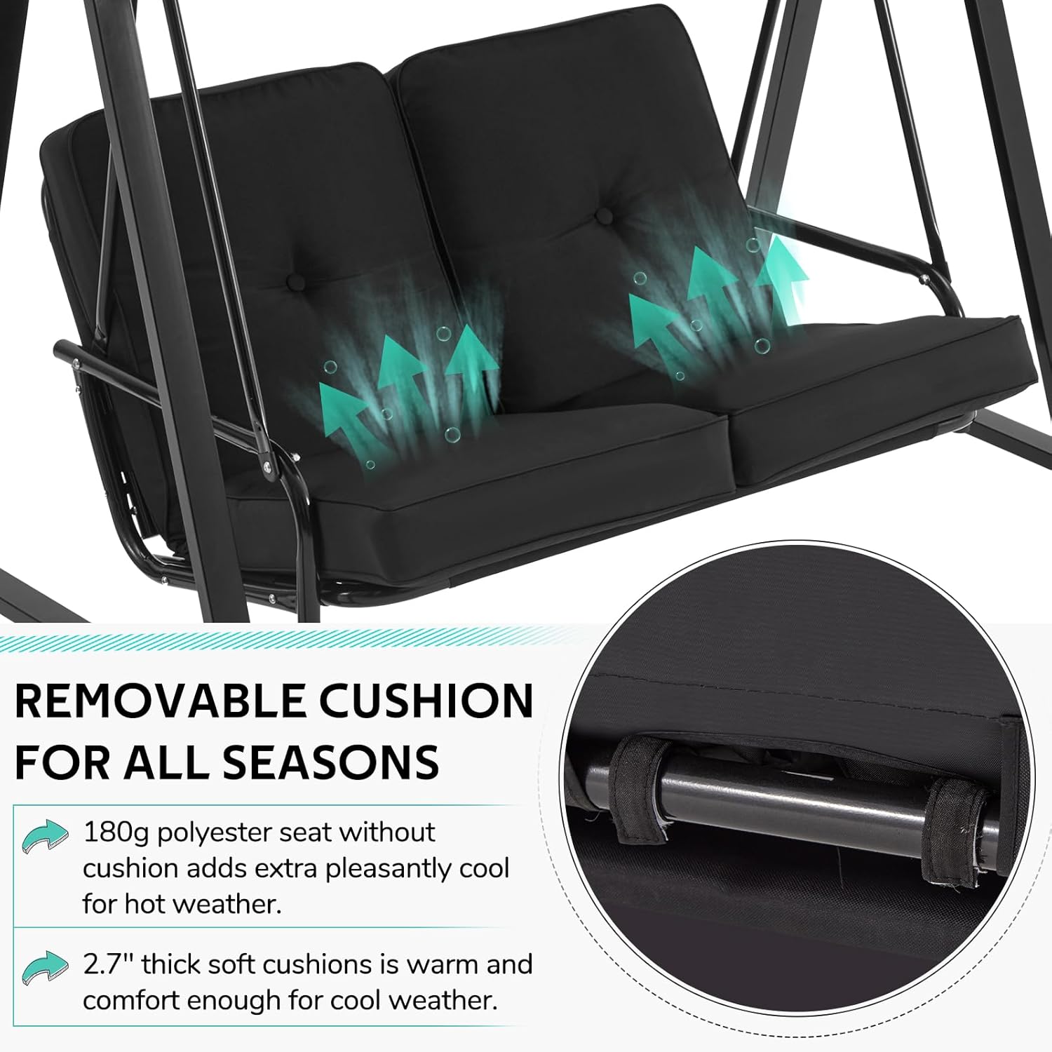 3 Seater Garden Swing Chair Black Canopy Cup Trays