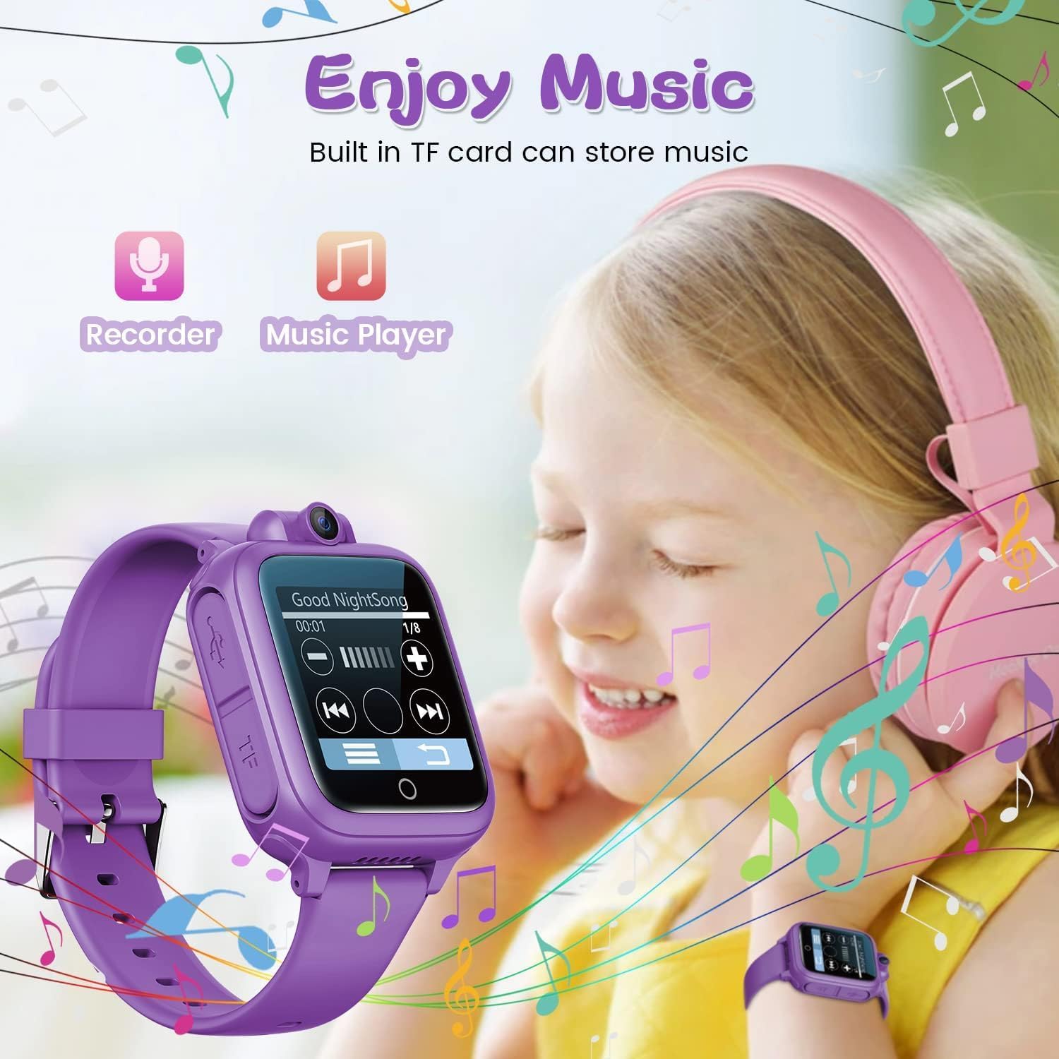 Kids Purple Smart Watch Camera Games Music Toy