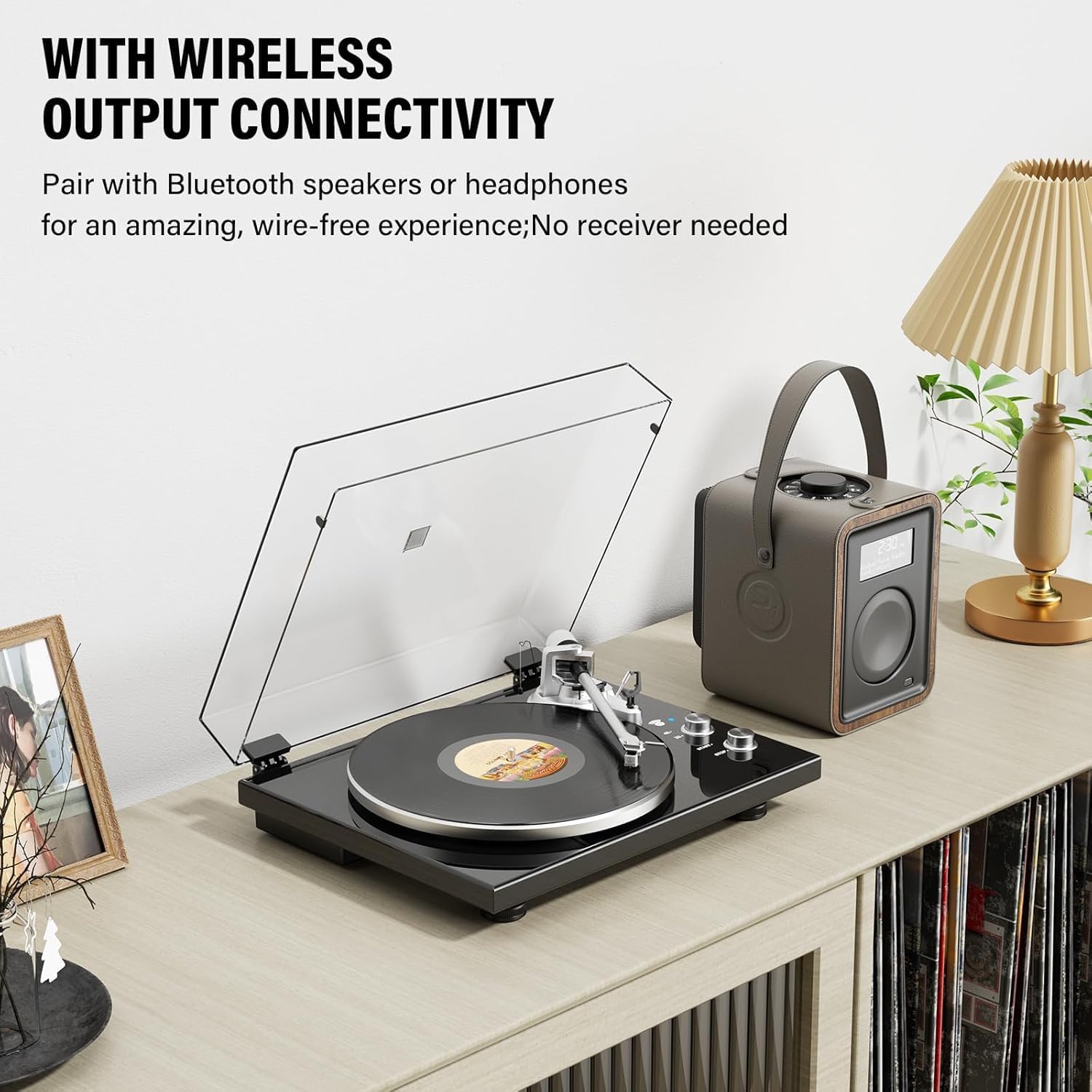 Belt-Drive Vinyl Turntable Bluetooth USB Magnetic Cartridge Adjustable