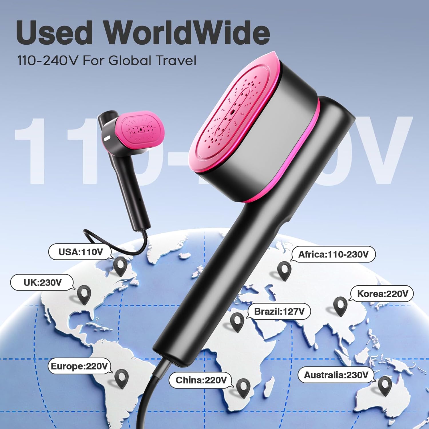 Travel Clothes Steamer 110 240V 2 in 1 Iron LED 5 Modes Fast