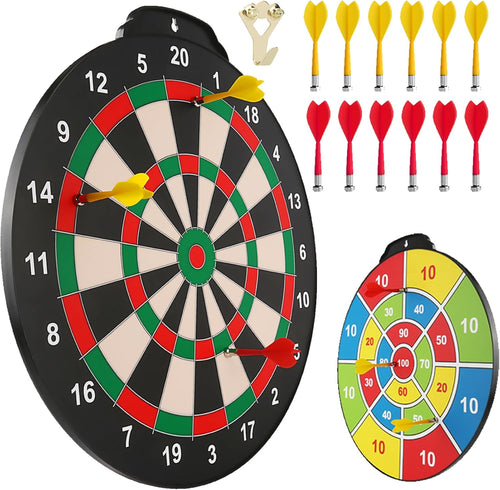 18in Magnetic Dartboard Set Double Sided Kids Game 12 Darts Safe