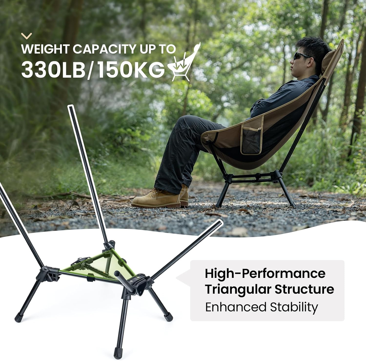 High Back Camping Chair with Pillow 150kg Brown