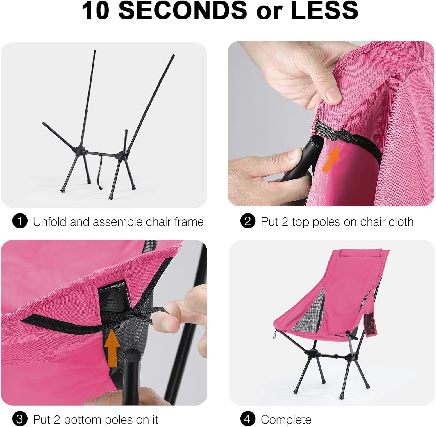 Pink High Back Lightweight Camping Chair Portable Folding Seat