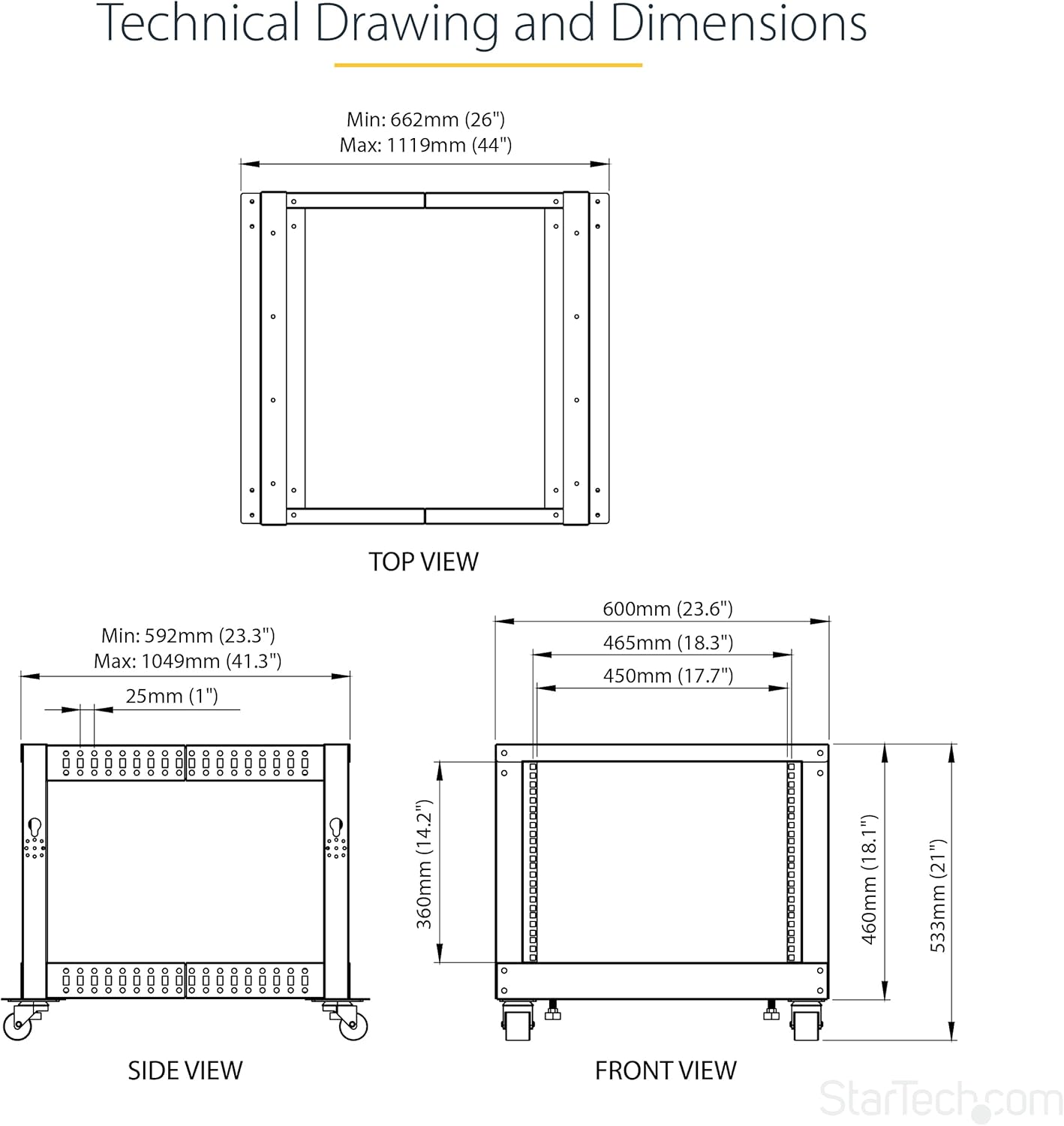 8U 4 Post Open Frame Server Rack Mobile Floor Mount