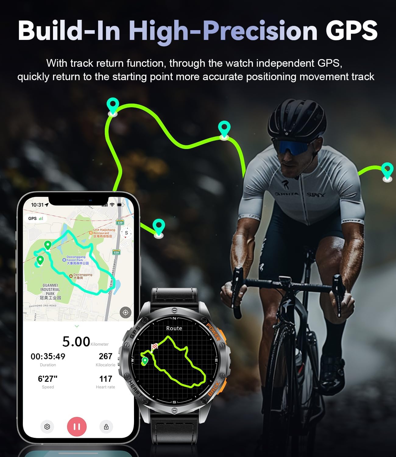 Mens GPS Smart Watch AMOLED Bluetooth Call Leather
