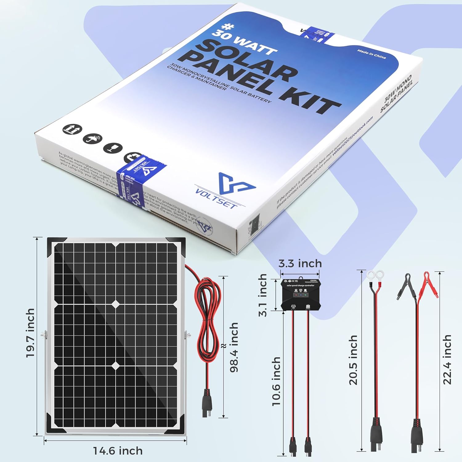 30W Solar Panel Kit 12V MPPT Battery Charger RV Boat