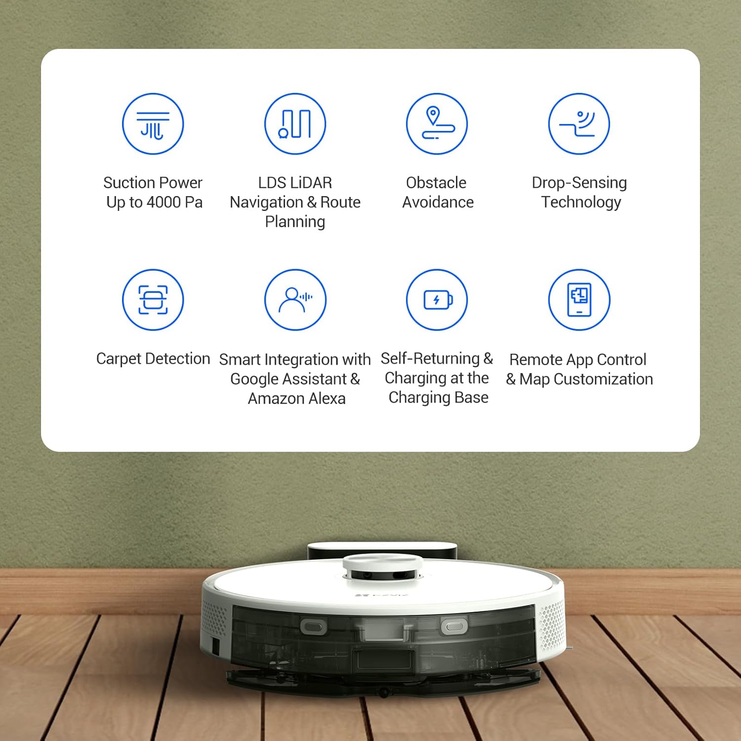 Robot Vacuum Mop 4000Pa LiDAR Mapping WiFi App Alexa Pet