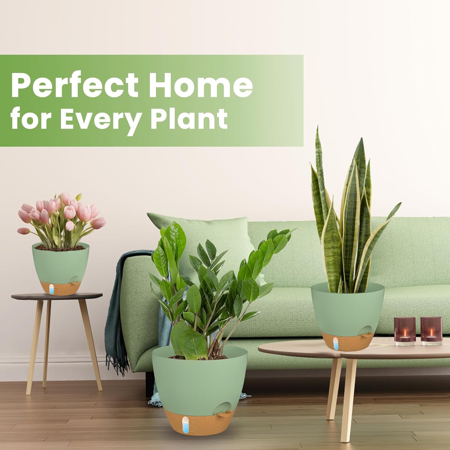 Self Watering Plant Pots 30cm Green Indoor Outdoor Planter Set 2