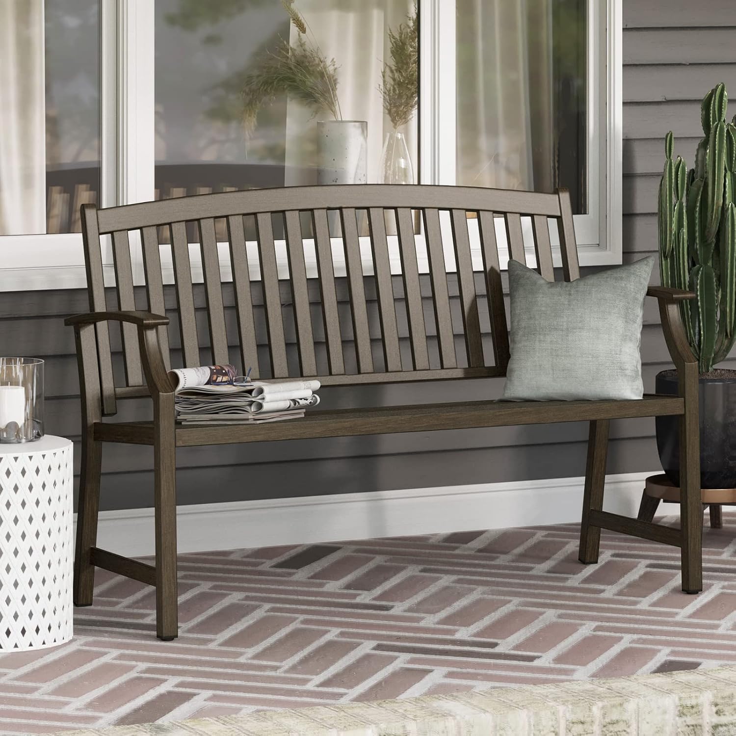 Metal Garden Bench 128cm Outdoor Patio Park Seat Rust Resistant Brown