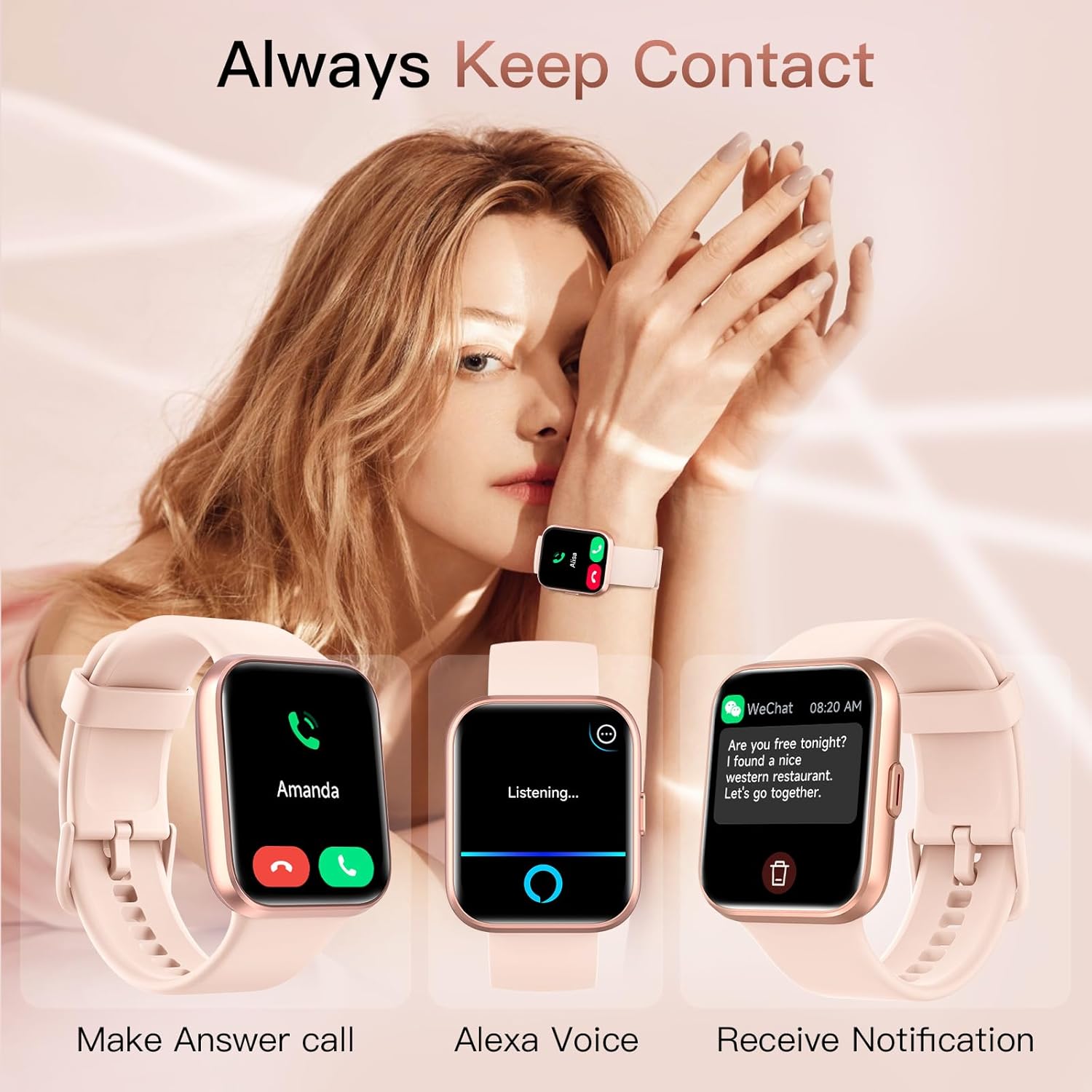Women Smart Watch Bluetooth Calling Alexa 120 Sports Tracker