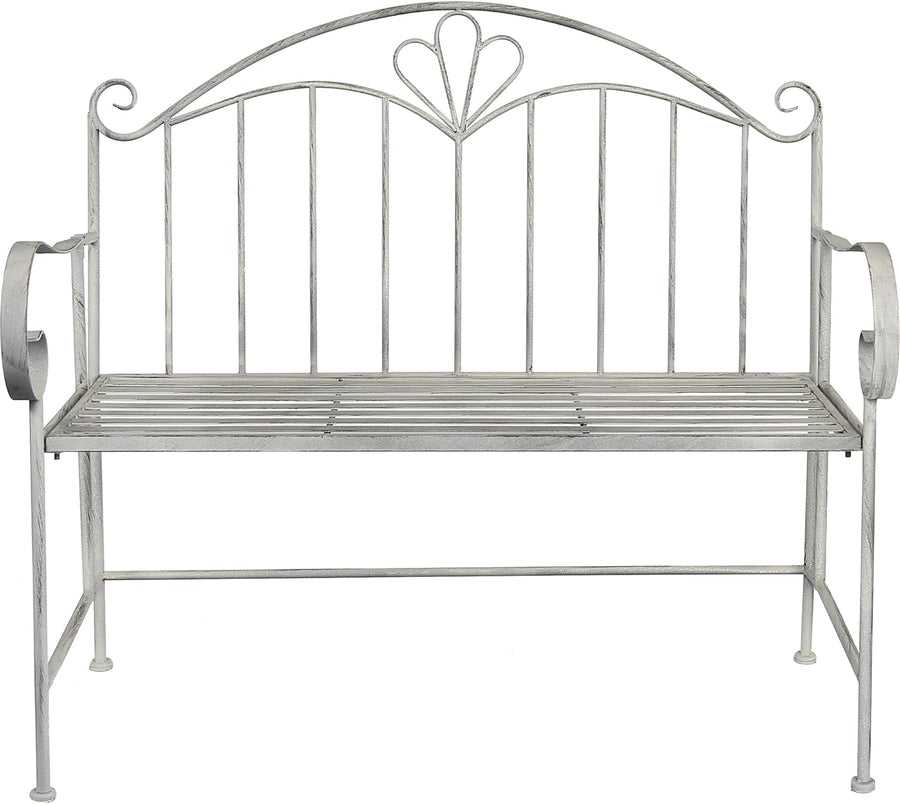 Foldable Metal Garden Bench Vintage Patio Seat Grey Iron