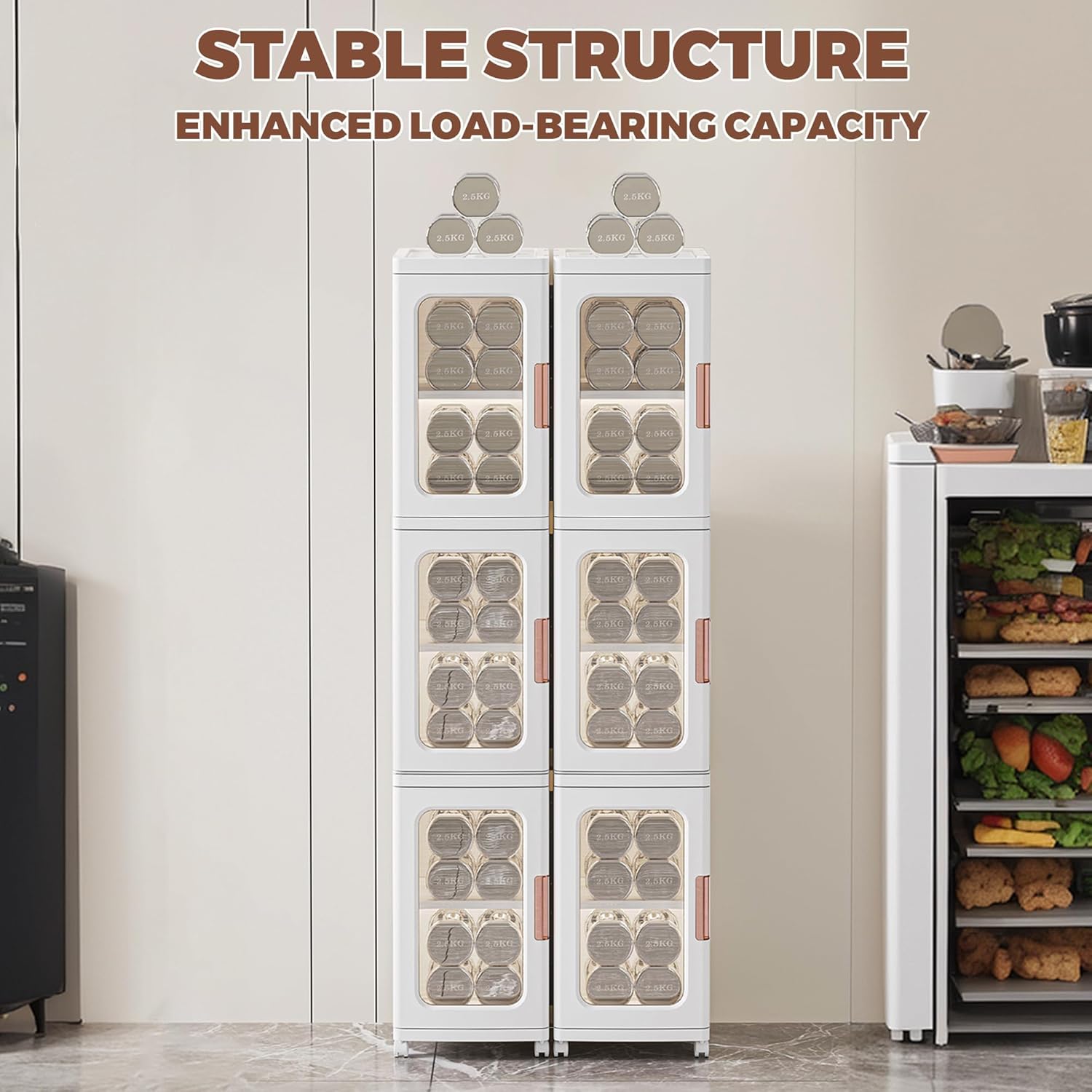 3 Tier Slim Storage Cabinet Foldable Clear Door Organizer White