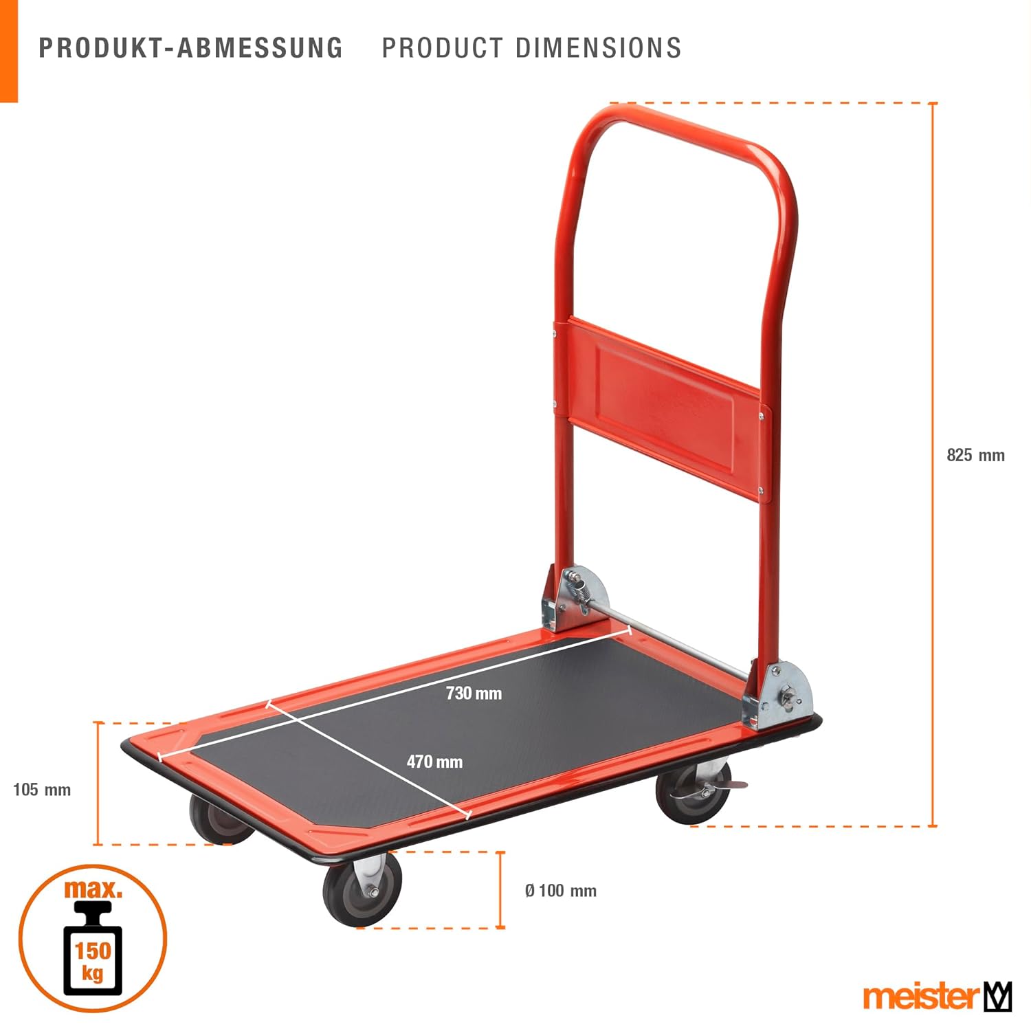 Foldable Platform Truck 150KG Trolley With Brake Wheels