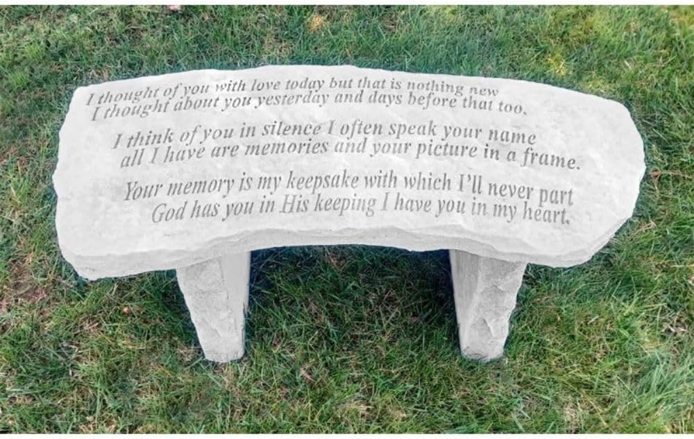 Memorial Garden Bench Cast Stone Engraved Outdoor Seat