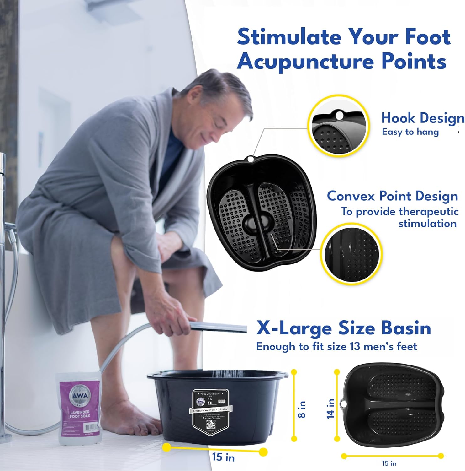 Foot Soaking Tub Large Pedicure Basin Spa Foot Bath Bowl