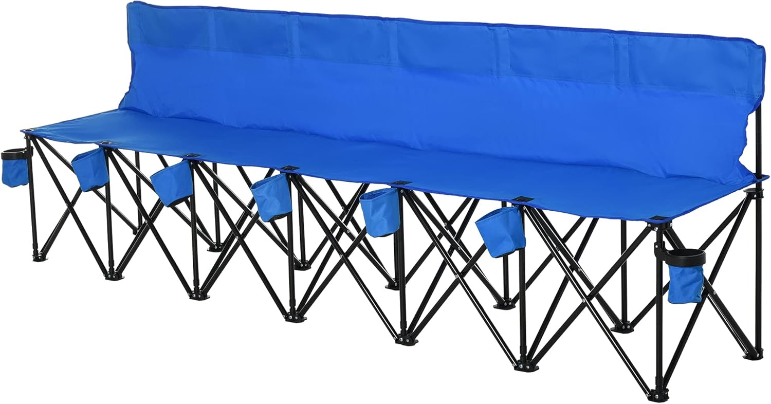 6 Seater Folding Camping Bench Portable Outdoor Chair Blue