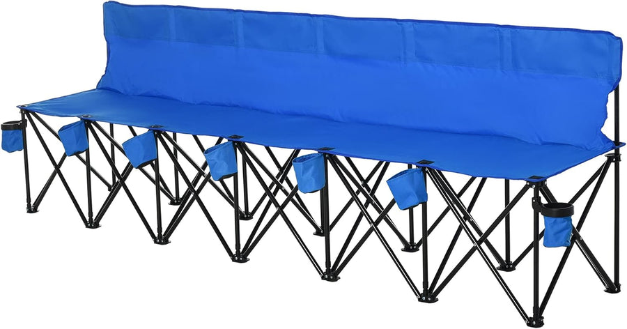 6 Seater Folding Camping Bench Portable Outdoor Chair Blue