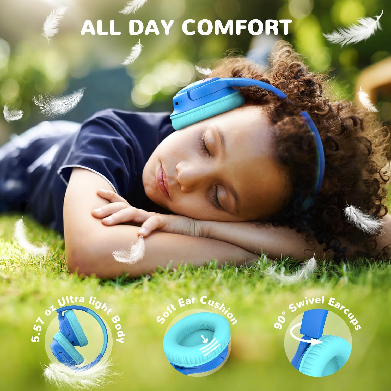 Kids Bluetooth Headphones LED Lights 43H Playtime Volume Limit