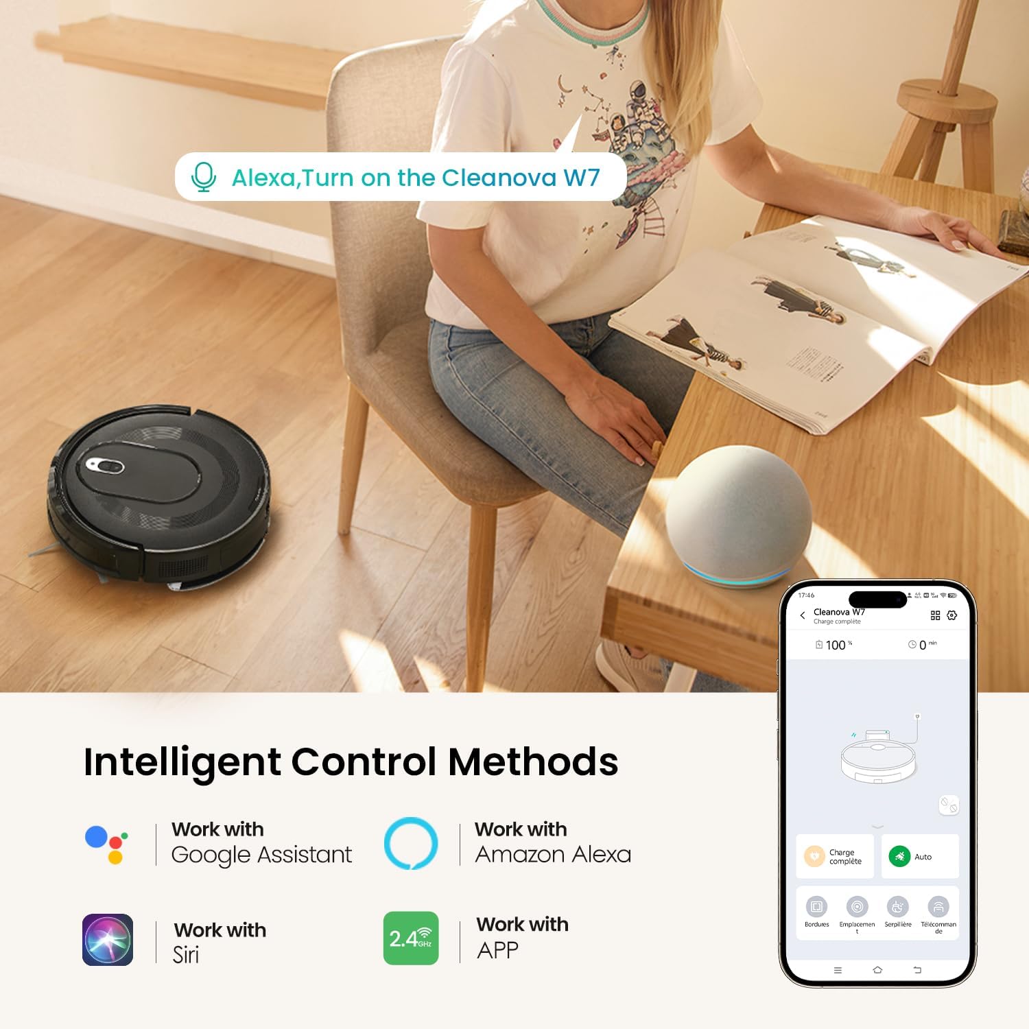 Robot Vacuum Mop 4500Pa WiFi App Alexa Slim Quiet Pet Hair
