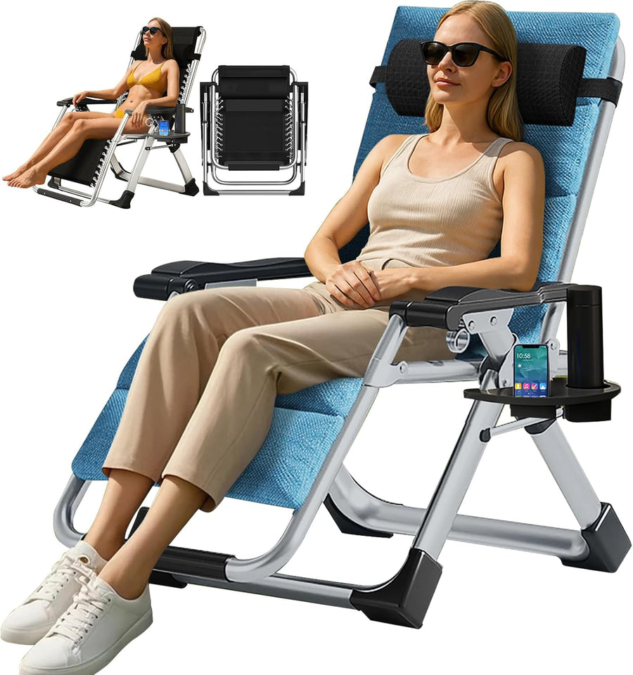 Zero Gravity Recliner Chair Folding Sun Lounger Flax Blue