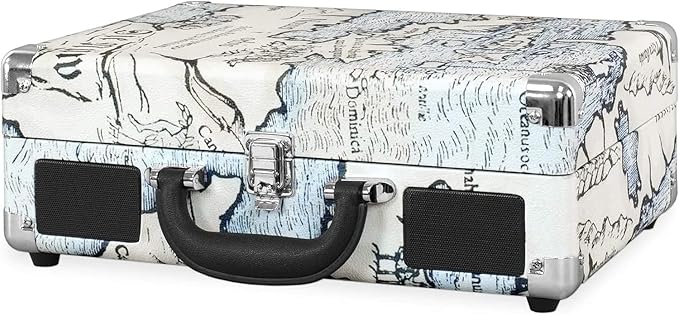Portable Suitcase Record Player Bluetooth 3 Speed Map Print
