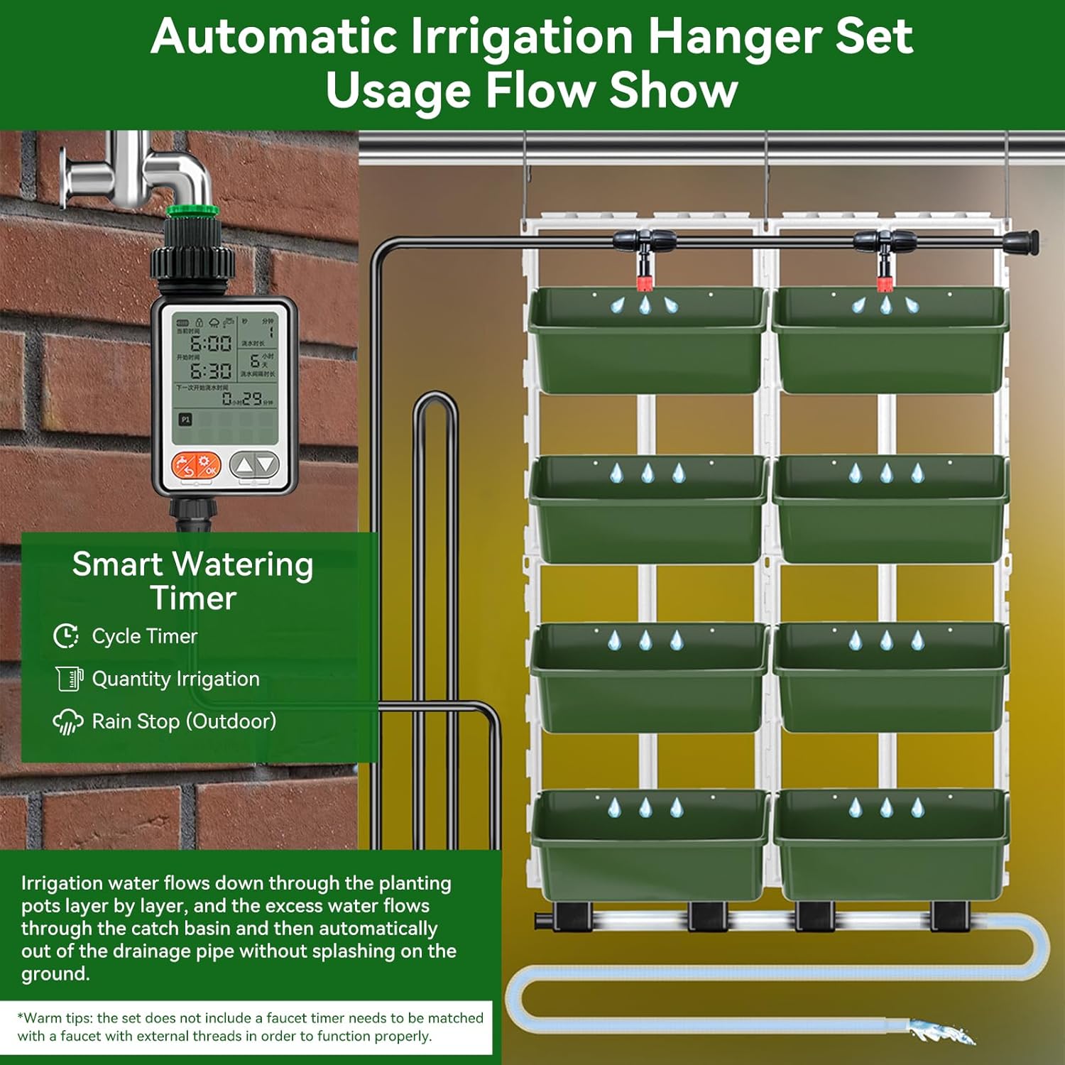 Self Watering Wall Planter 8PCS Automatic Timer Vertical Garden