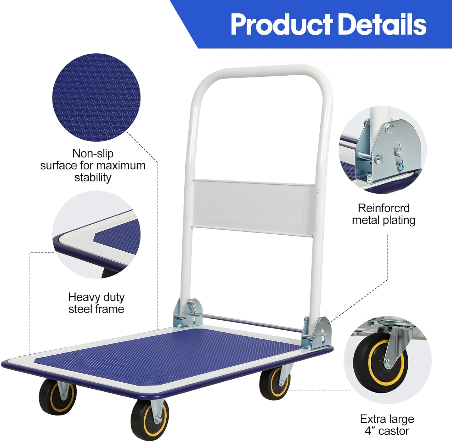 Foldable Platform Trolley 150kg Hand Truck White