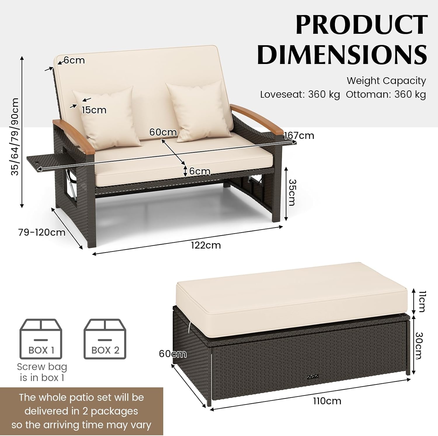 Outdoor Rattan Daybed Sun Lounger Storage Beige