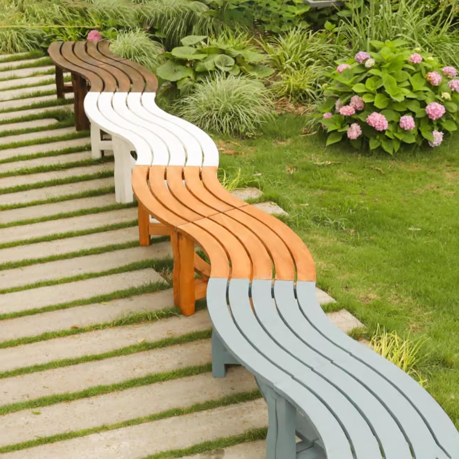 2 Seater Garden Bench Backless Outdoor Patio Park Seat White