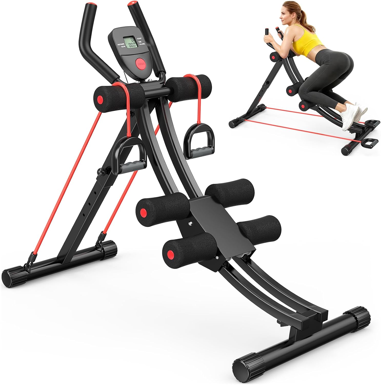 Adjustable Ab Machine Foldable Core Trainer LCD 440lb Capacity