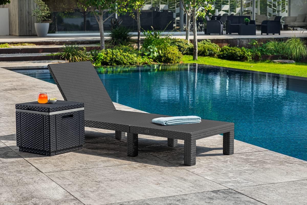 Rattan Effect Sun Lounger with Cushion Adjustable Grey