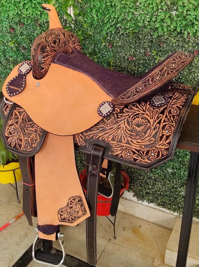 Leather Western Horse Saddle 14 Inch Barrel Trail Seat