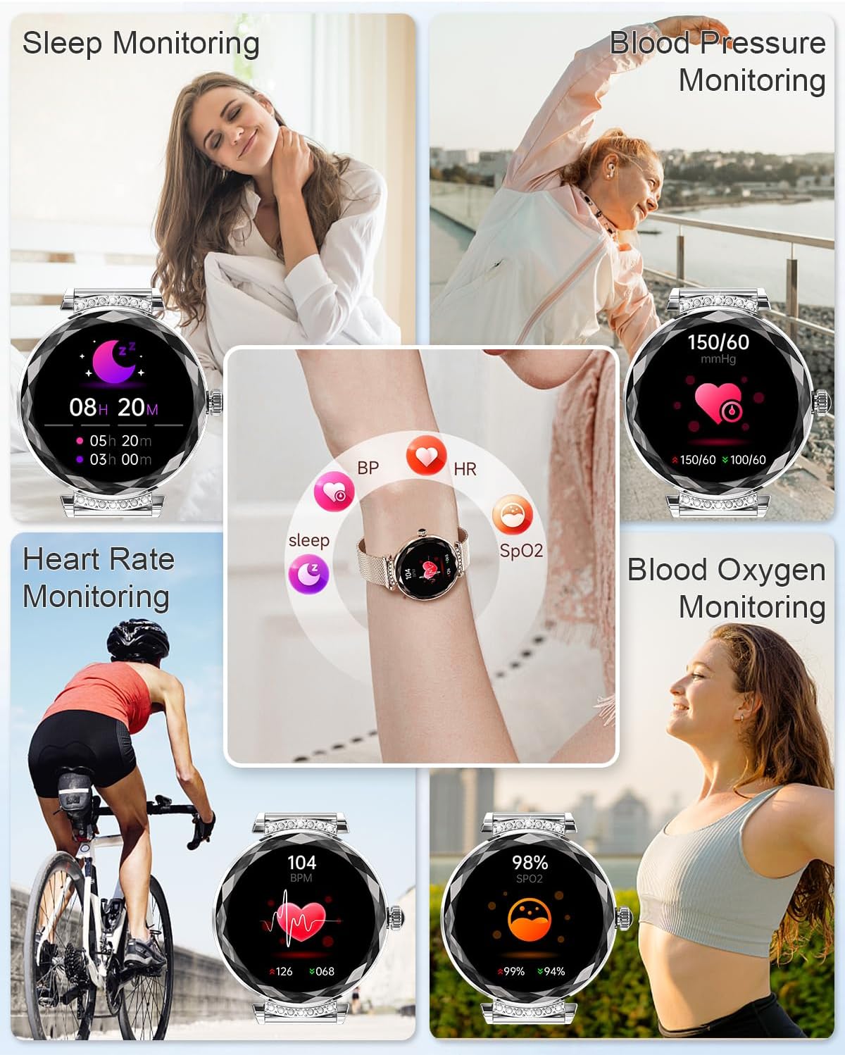 Womens AMOLED Smart Watch Bluetooth Call Fitness Tracker Silver