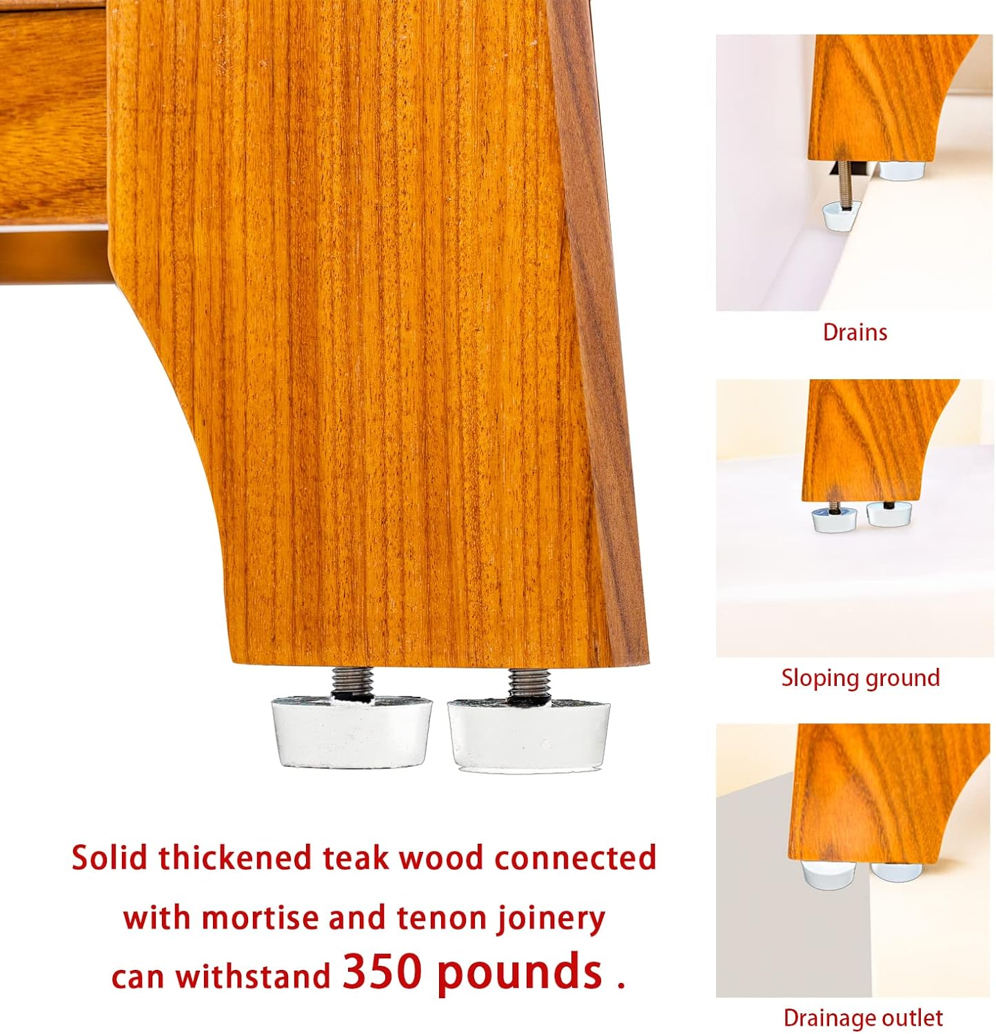 30in Teak Shower Bench Non Slip Spa Bathroom Seat