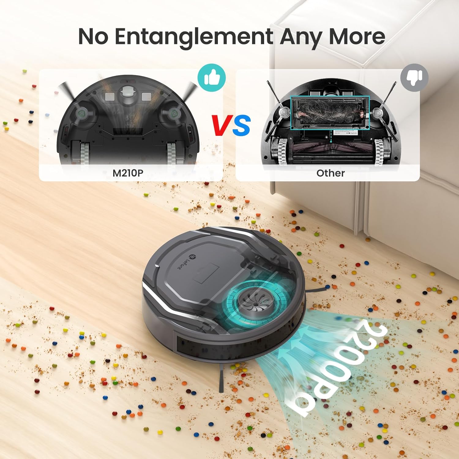 Robot Vacuum 2200Pa Slim Smart Pet Hair Cleaner Quiet