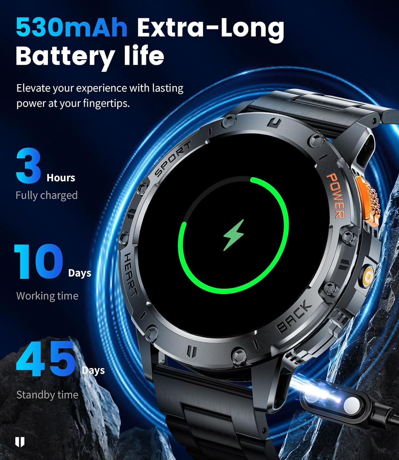 Military AMOLED Smart Watch LED Light 3 Straps