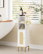 Slim Tall Bathroom Storage Cabinet Waterproof White Rattan Unit
