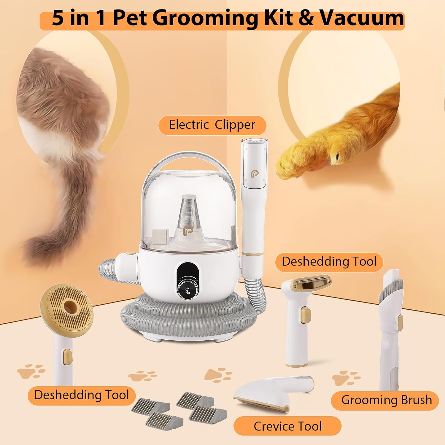 Dog Hair Vacuum Cleaner 5 in 1 Pet Grooming Kit 2L Low Noise