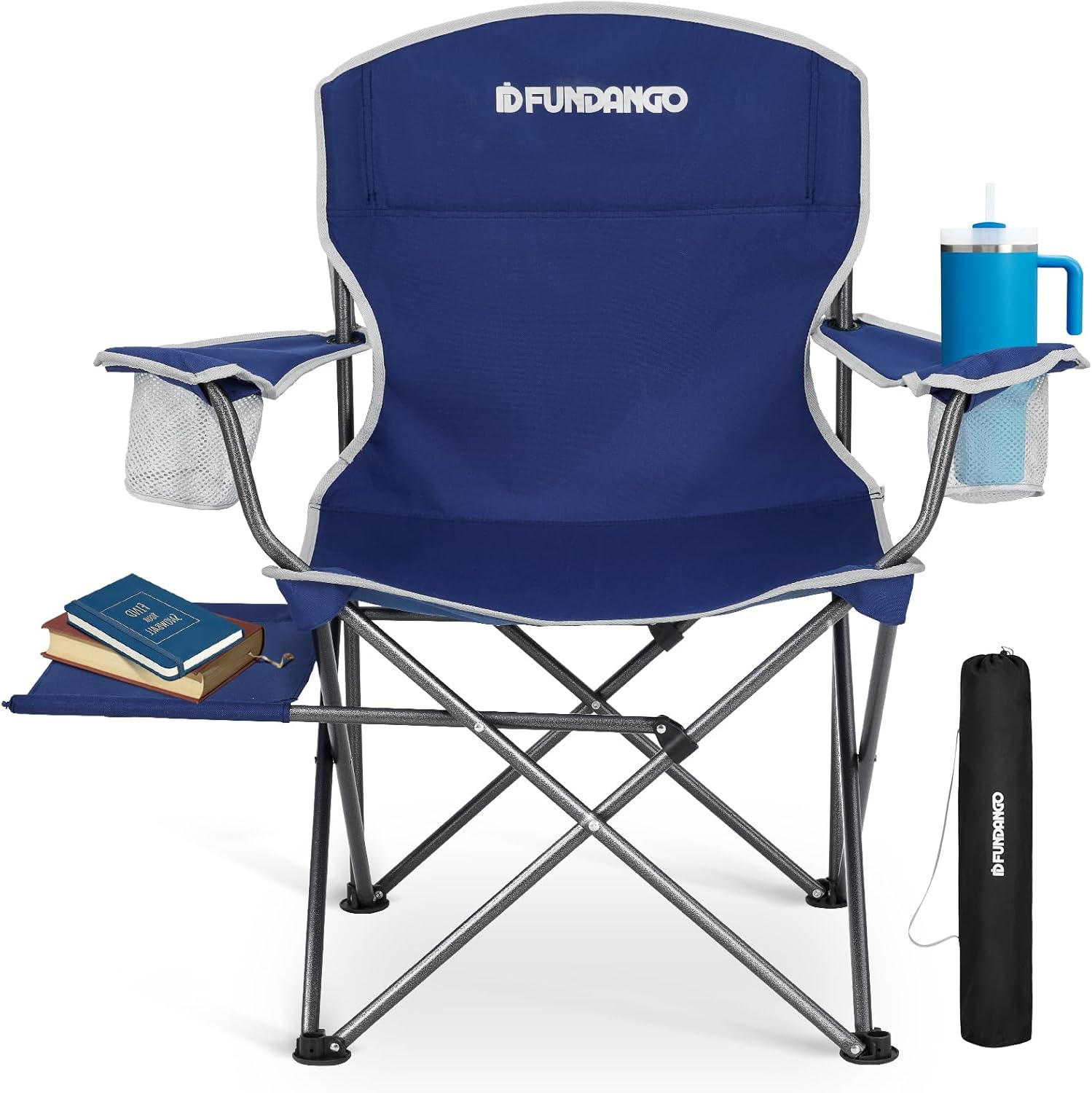 Oversized Padded Camping Chair with Side Table Blue