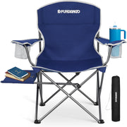 Oversized Padded Camping Chair with Side Table Blue