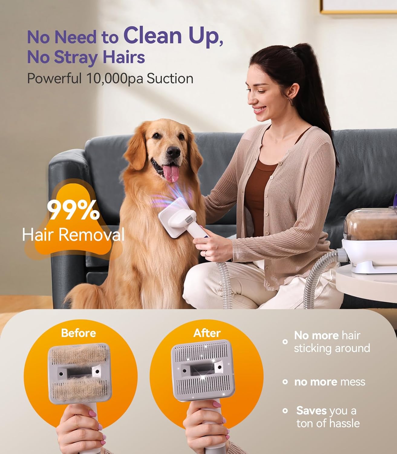 Dog Grooming Vacuum Kit Pet Hair Remover Brush 4 Tools