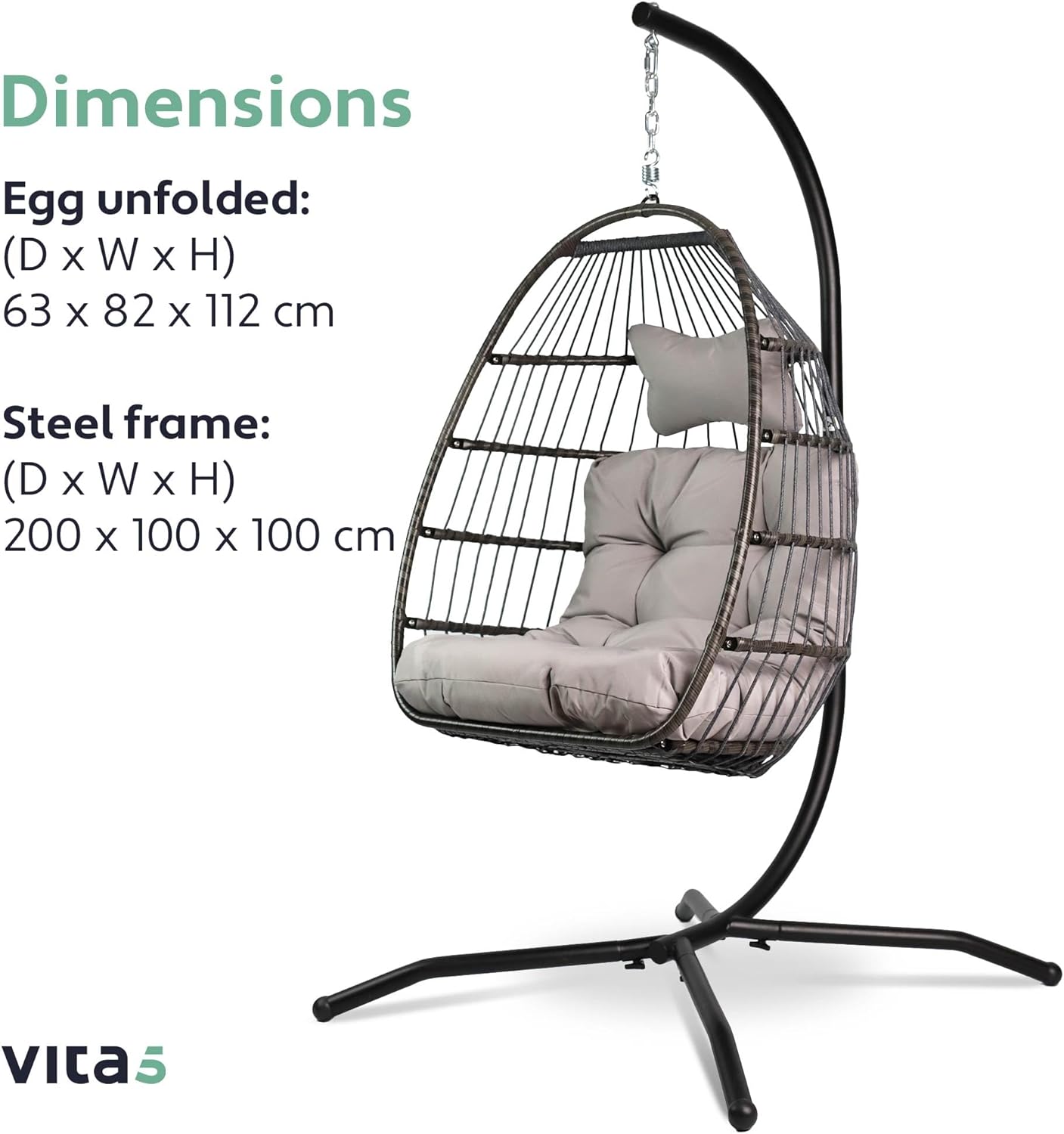 Foldable Hanging Egg Chair with Stand Cushion Light Grey