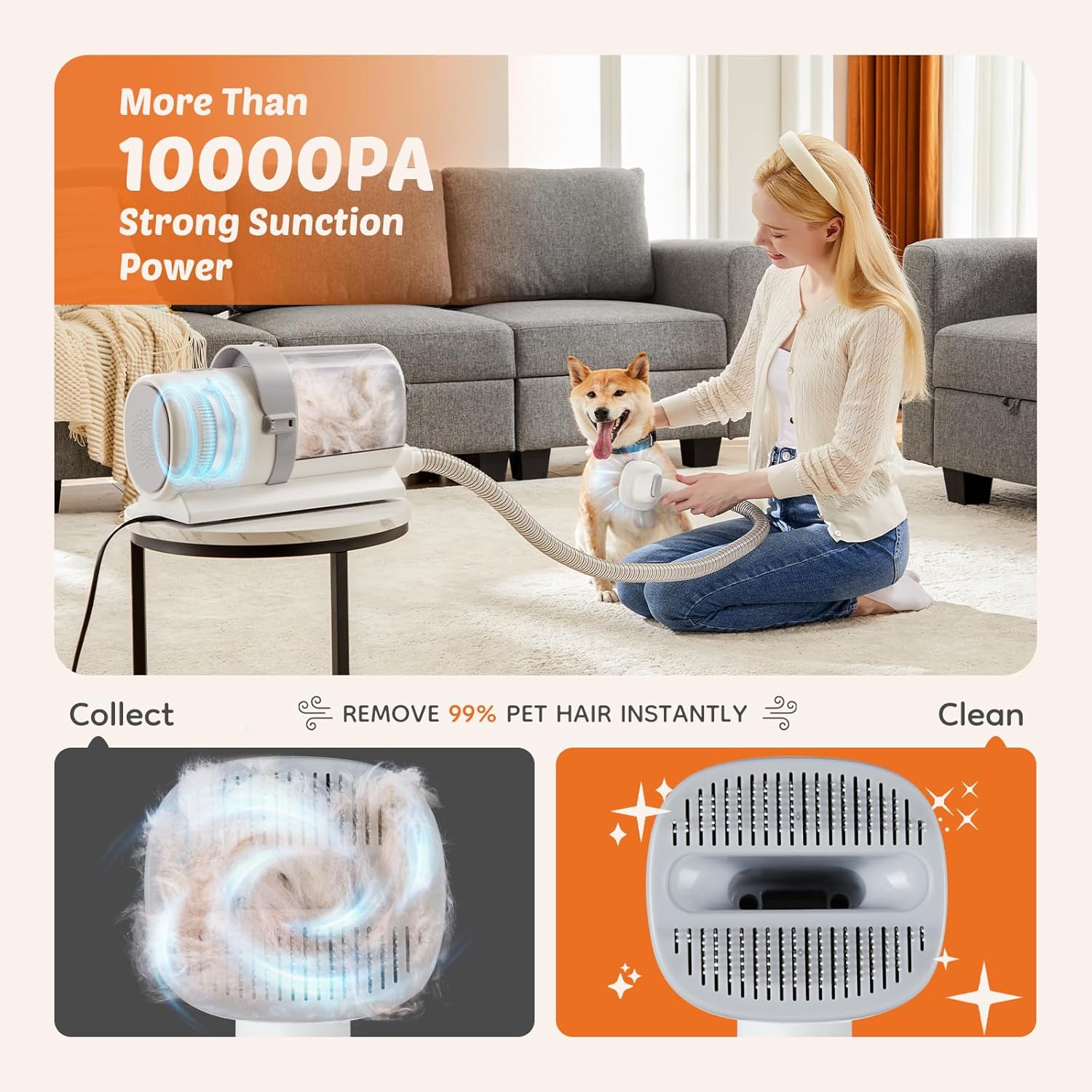 Pet Grooming Vacuum Kit 10KPa 2.5L Cordless Clippers Quiet