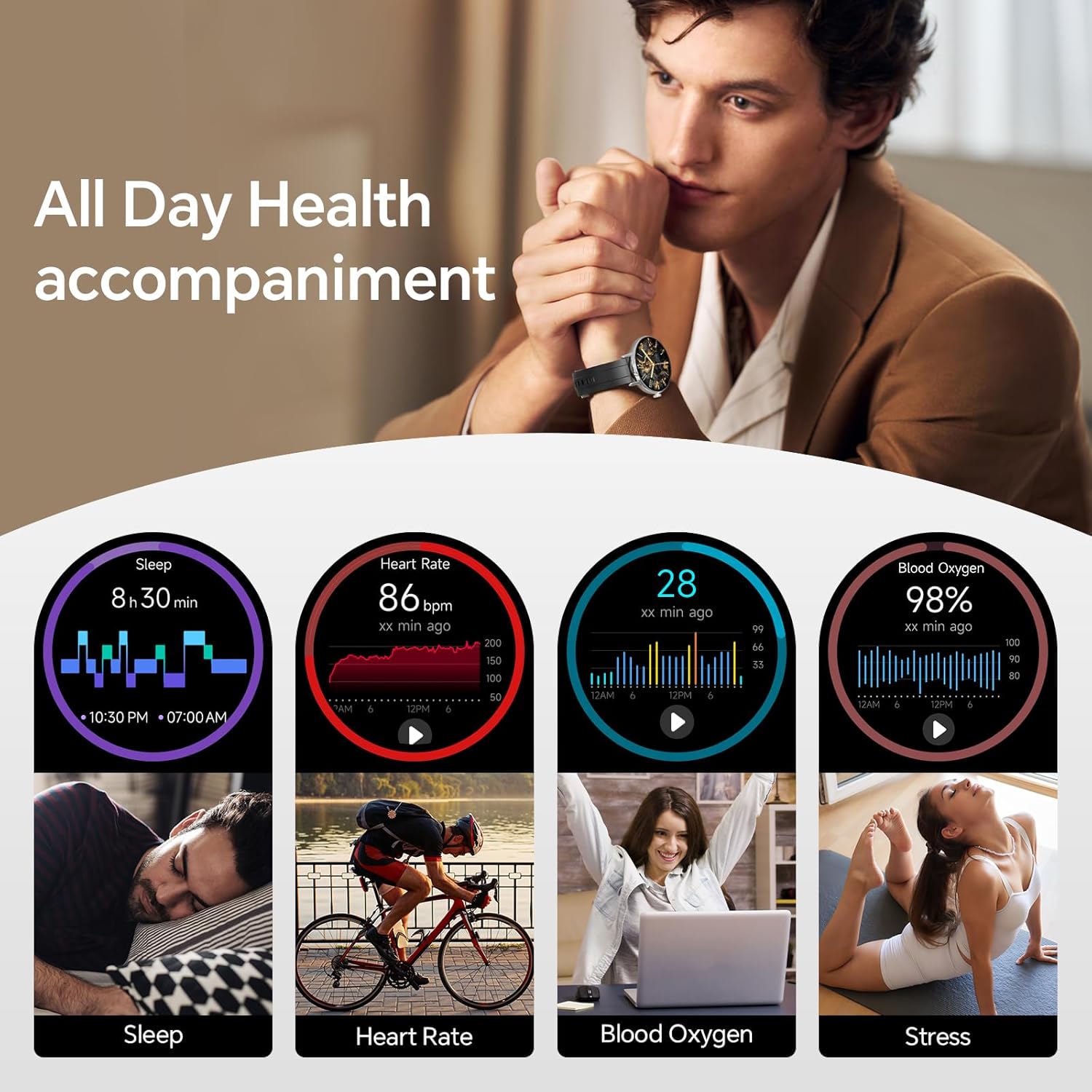 Round Smart Watch Bluetooth Call Black 2 Bands