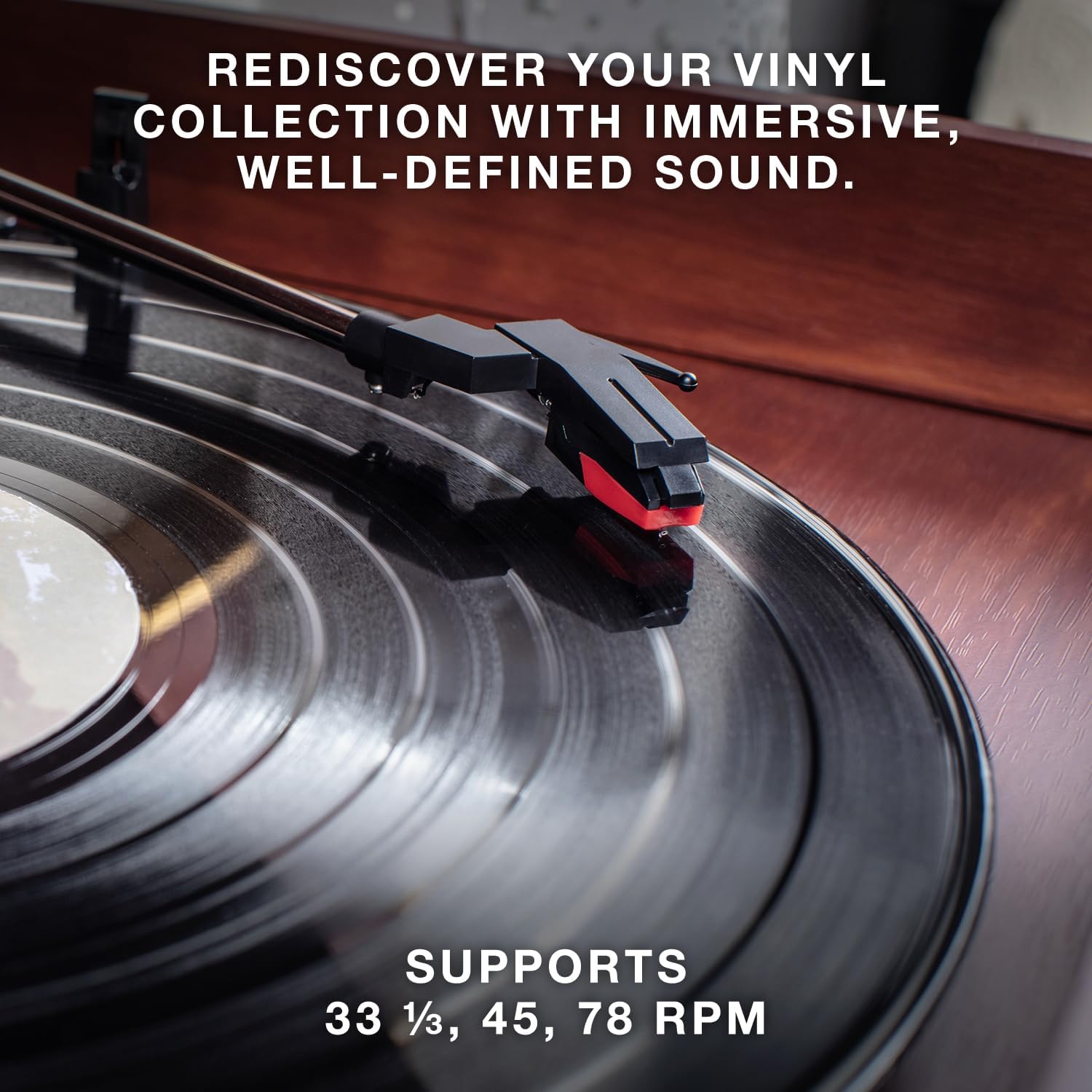 6 in 1 Wood Record Player Bluetooth CD Cassette Mahogany